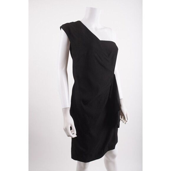 VICTORIA BECKHAM Womens One Shoulder Mini Dress Sheath Linen Black Sz 4 Cocktail - Picture 2 of 7